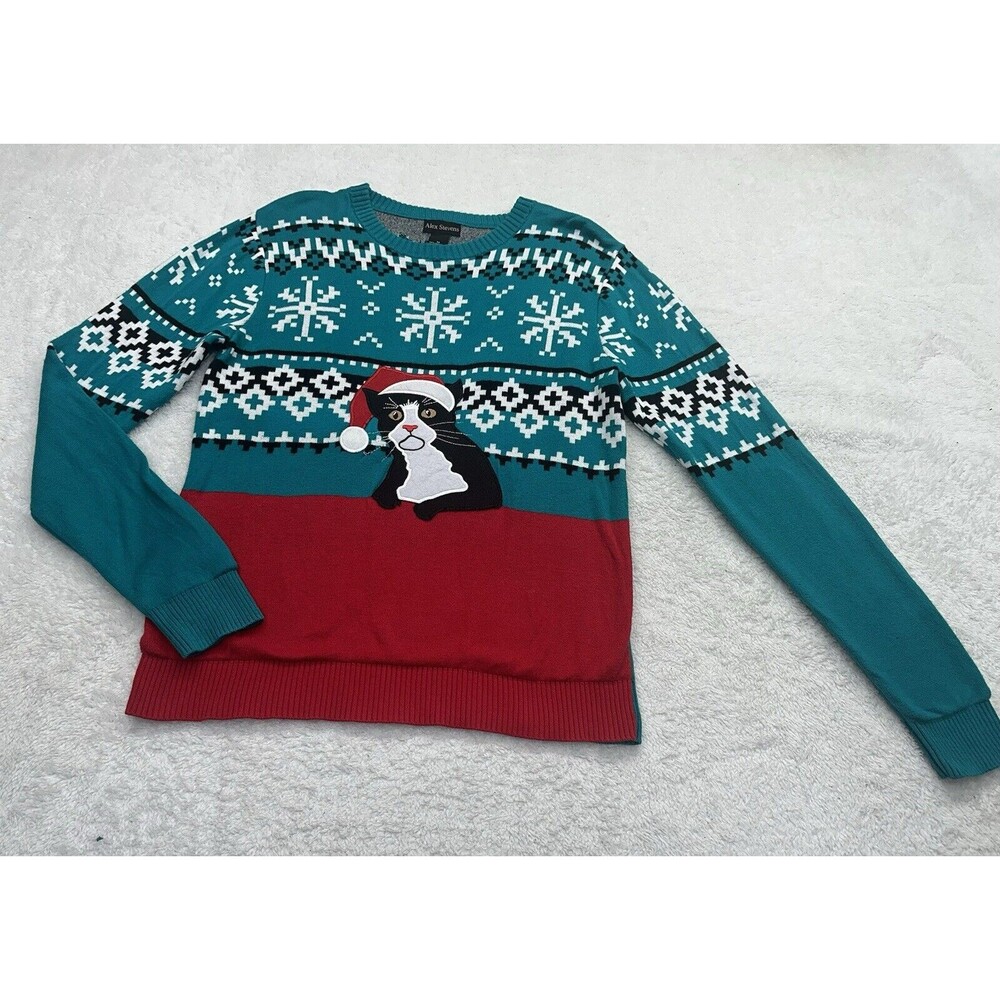 Alex Stevens Mens Medium Fair Isle Kitty Cat Ugly Christmas Sweater Holiday Xmas